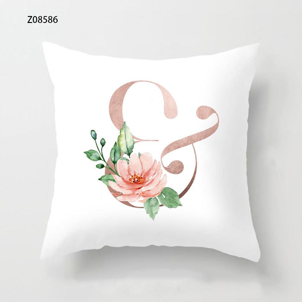 Pink Initials A B C Pillowcase Alphabet Flowers Home Sofa Decor Cushion Cover Living Room Bedroom Bed Decorative Pillow Cover