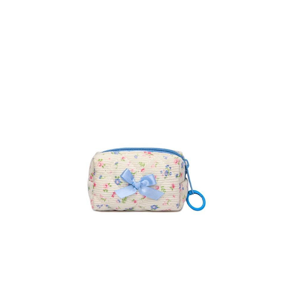 Fashion Bow Pibbon Small Cosmetic Bag Print Flower Zipper Floral Makeup Bag Wallet Pouch Women