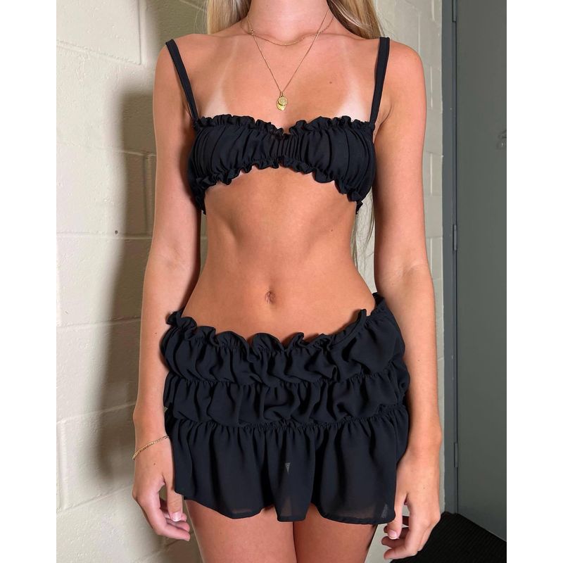 Gyaru Set Women 2025 New Pure Sexy Sling Vest Top + High Waist Frill Short Skirt Shorts
