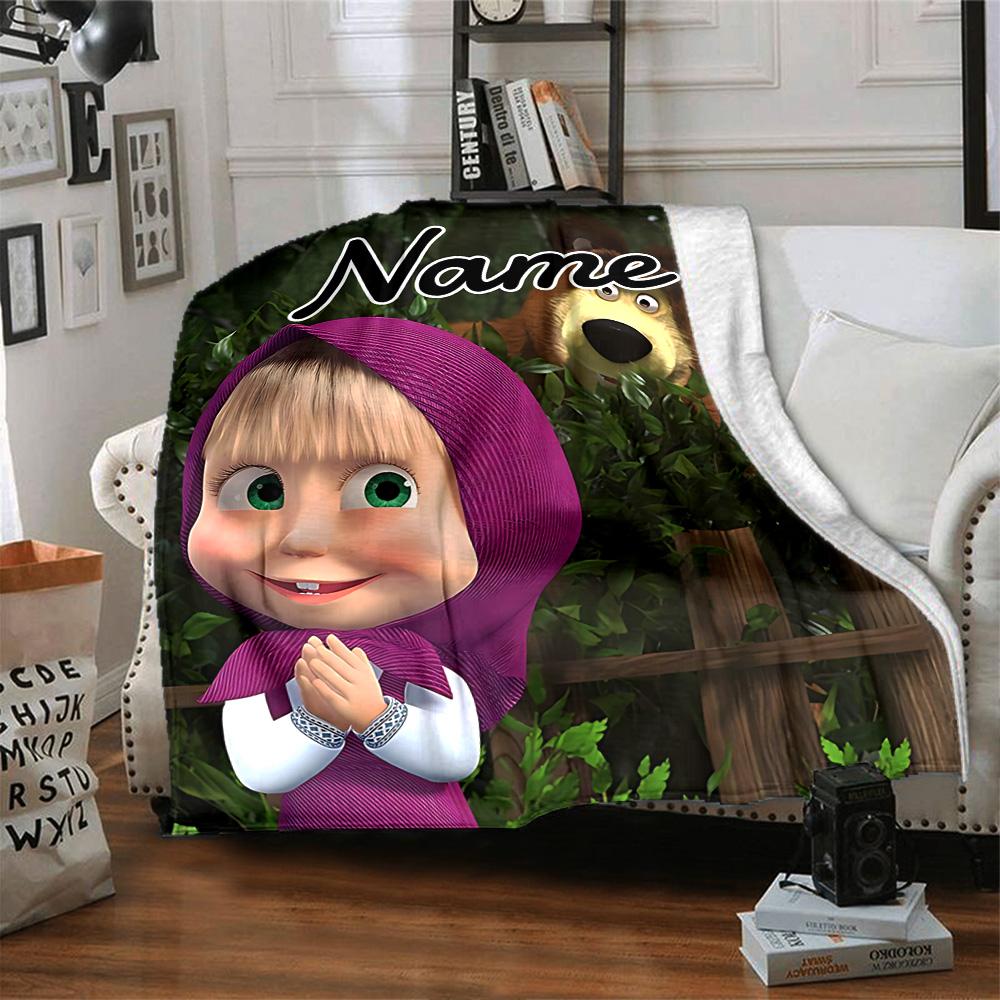 Custom Name Forest Friends Adventure flannel Blanket for Super Soft Cute Comfort Blanket for Travel Bedding Couch Sofa Blanket
