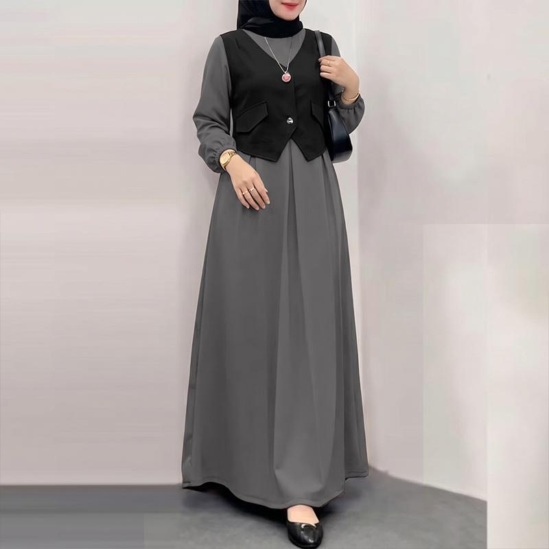 ZANZEA Abito Lungo Casual da Donna Girocollo Maniche Lunghe Largo Patchwork