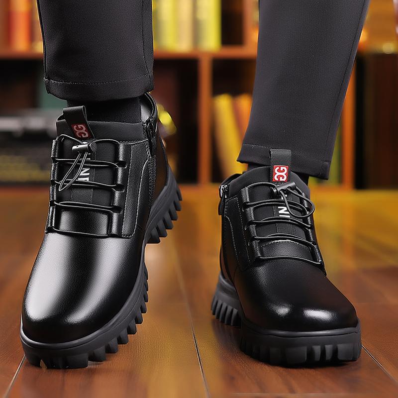 Loafers Winter Boots for Men Leather Shoes Add Velvet Work Wear Shoes Men Non-Slip Soft and Comfortable Warm Wear-resistant Snow