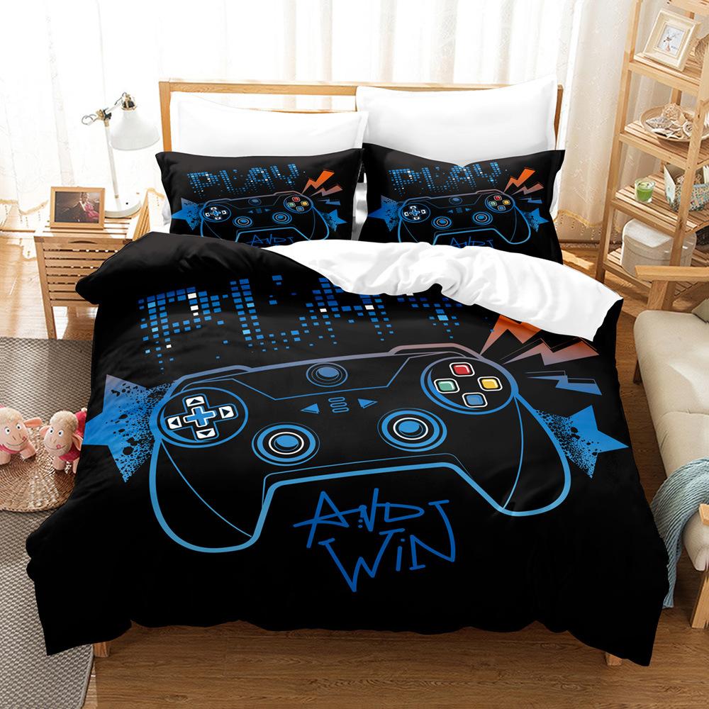 Bedrucktes Bettwäsche-Set mit Game-Player-Motiv, Steppdecke und Kissenbezug, Einzelbett, Doppelbett, Bettwäsche in voller Größe, kann mit Reißverschluss gewaschen werden, super bequeme Bettwäsche
