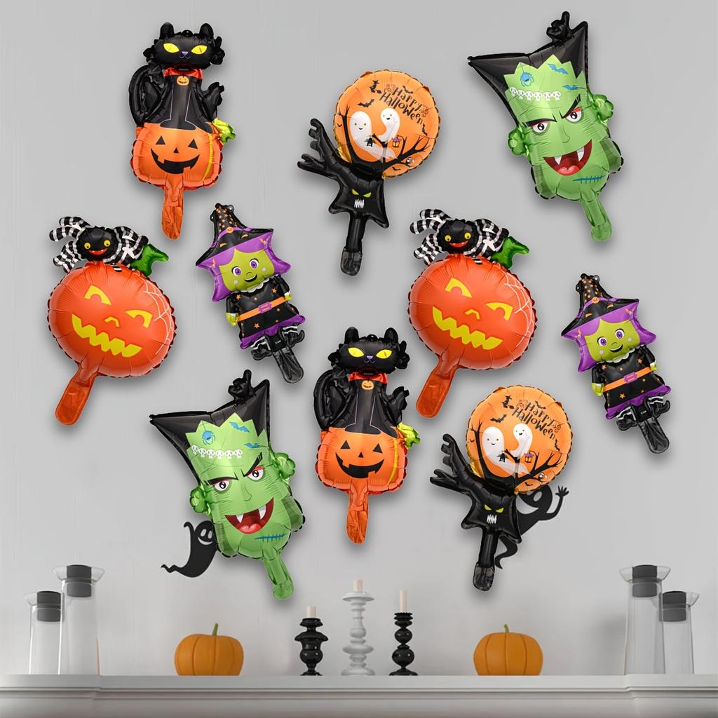 5/10pcs Mini Halloween Element Death Bat Pumpkin Aluminum Coil Balloons Random Style Halloween Terror Party Decoration Globos