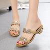 Fashion Slippers for Women Summer New Water Diamond Sandals with Middle Heel Rubber Slipper Women Shoe Flip Flops