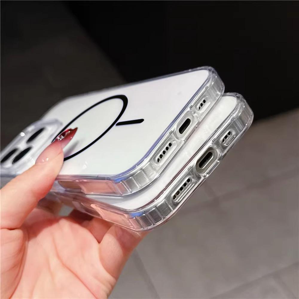 Magnetic Phone Case for iPhone 11 12 14 16 Pro 16 15 14 13 12 Pro Max 16e 13 14 11 High Quality Transparent Shockproof Shell