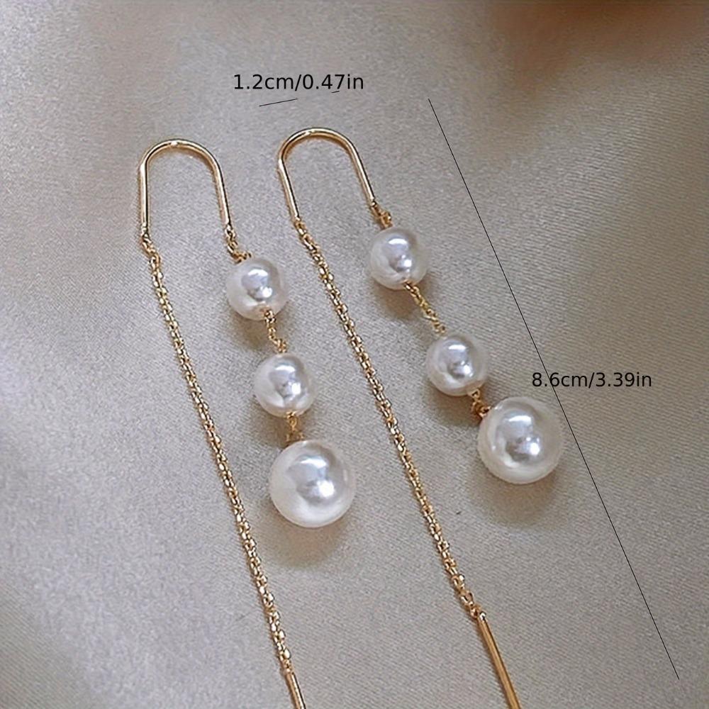 Chic Dazzling Faux Pearl Earrings - Light Luxury Threader Design for Daily Glam & Special Occasions - Adjustable
