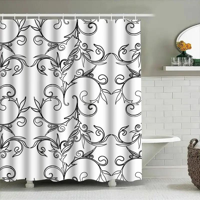 

Modern Black and White Shower Curtain with Floral Pattern Decorative Waterproof Home Bathroom Fabric Bathrooms 180x245cm (White) W90xH180cm