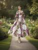 French Vintage Rose Print Puff Sleeve Dress - Elegant A-line Spring Garden Outfit