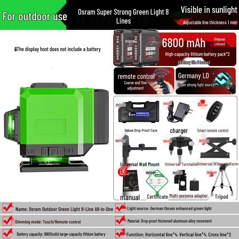16-Line High-Precision Integrated Laser Level with Infrared & Green Light for Wall & Floor