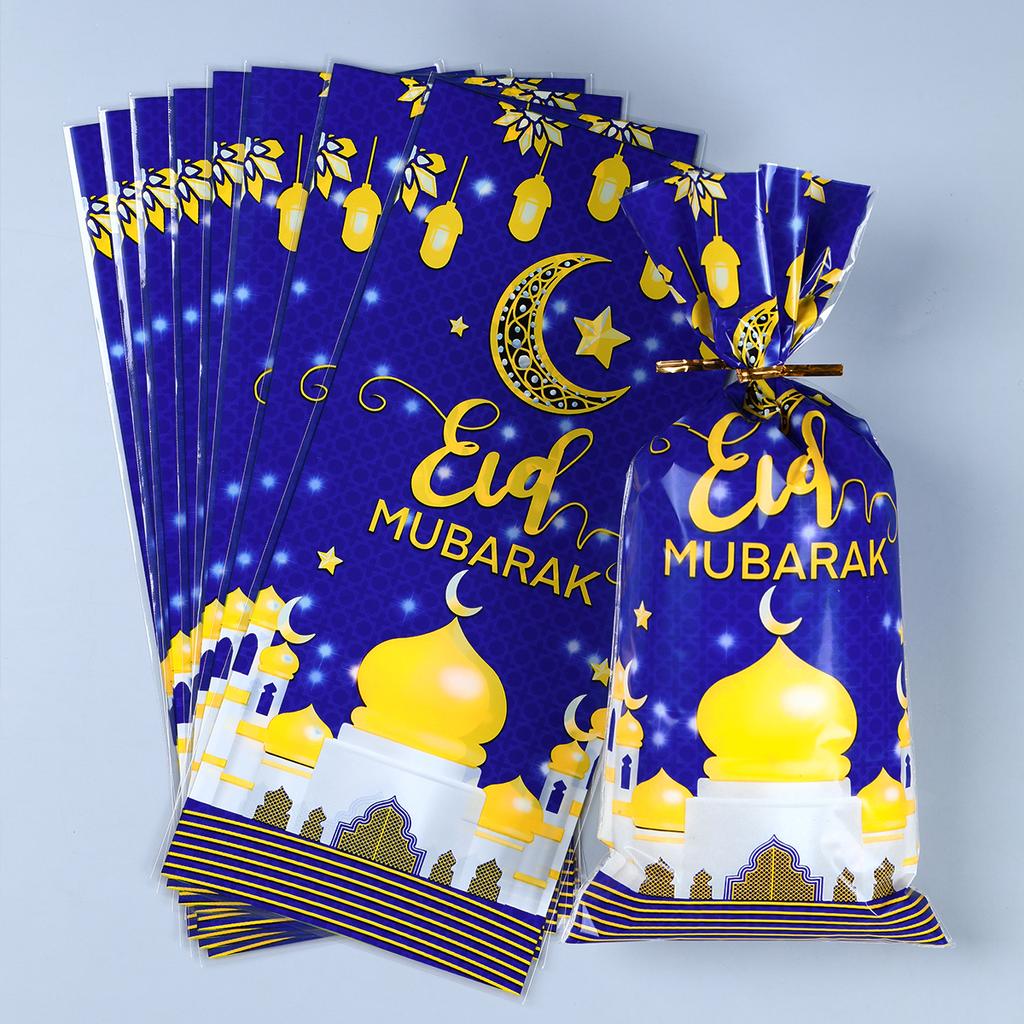 50pcs Eid Mubarak Gift Bags Plastic Candy Cookie Bag Ramadan Kareem Decoration 2024 Islamic Muslim Party Supplies Eid Gift Bags