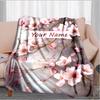 1PC Custom Name Cherry Blossom Art flannel blanket versatile,all-season throw suitable for the living room,bedroom,camping,travel,and gift