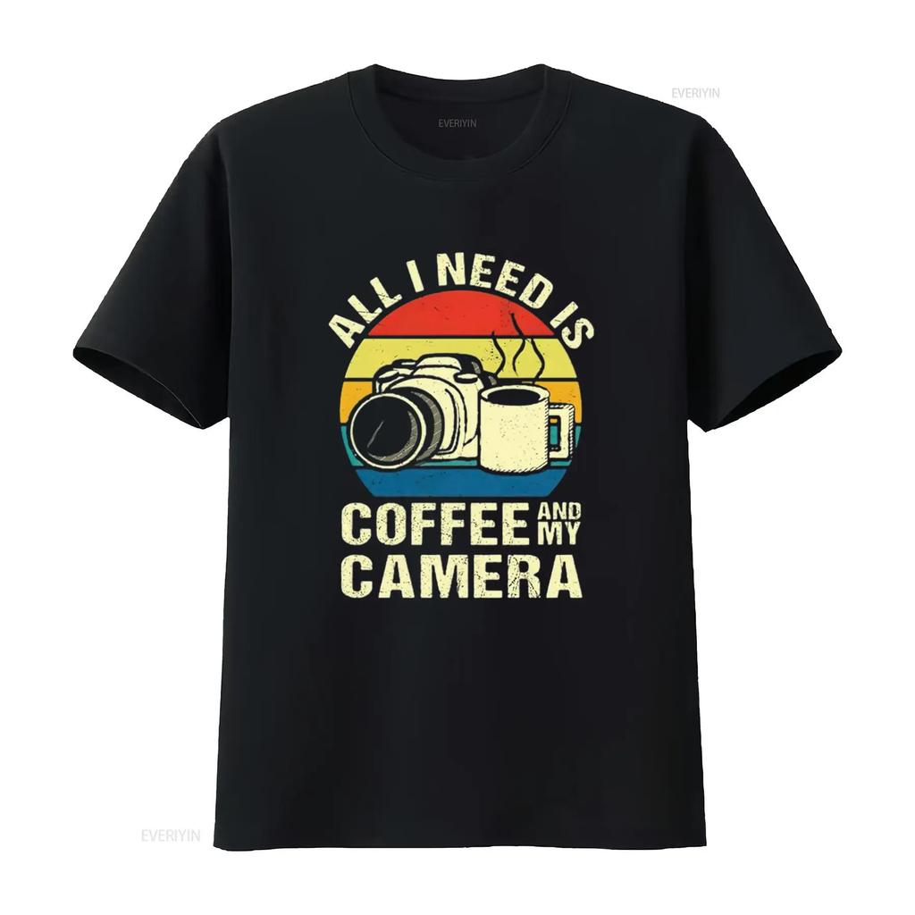 Womens Retro All I Need Is Coffee And My Camera Photography short Sleeve T Shirt Black Medium vintage Washed Stylish Breathable