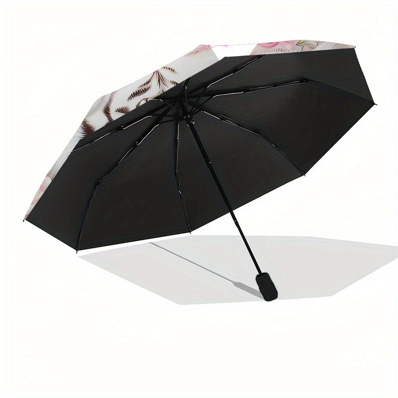 Tiger Cubs Roses Automatic Folding Umbrella 8 Ribs, Durable Iron Frame, Bright Color Pattern Compact Travel Umbrella, Suitable for Outdoor,