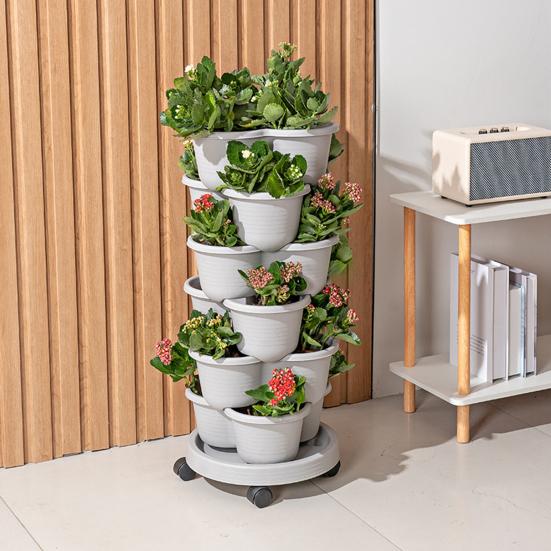 Stackable Flower Pot Vertical Garden Planter with Water Drainage Multi-tier Planter Tray with Wheels for Growing Vegetables And Succulents