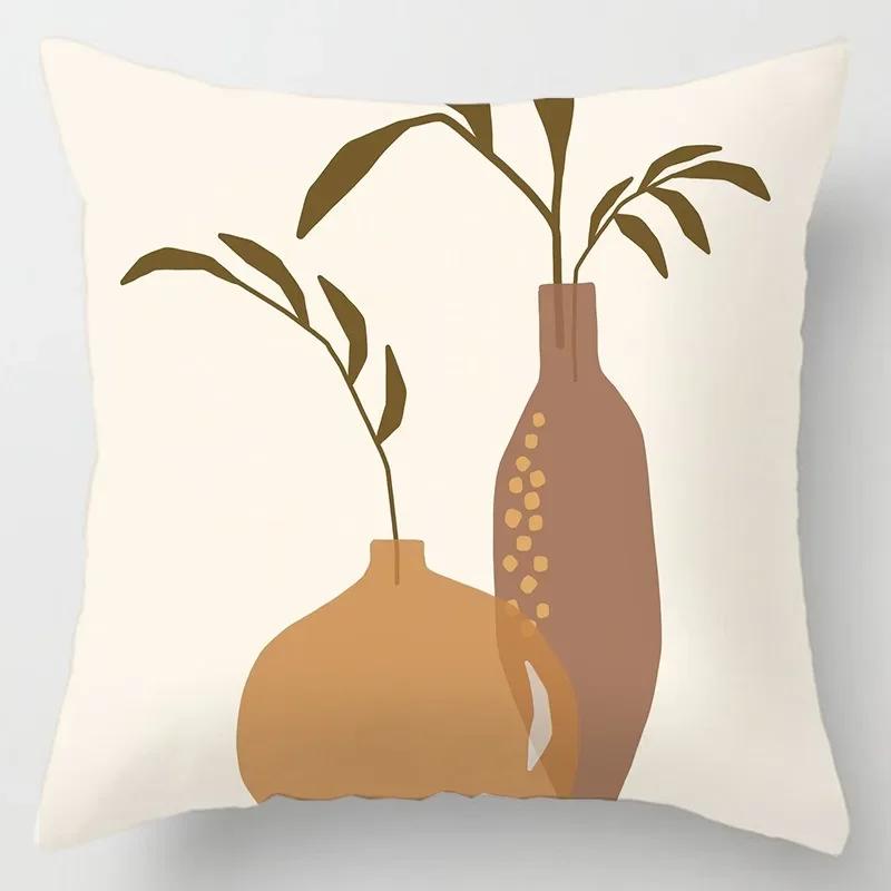 Fashionable Luxury Home Decoration Geometric Lines Abstract Style Ginkgo Leaf Print Pillow Cover Office Chair Cushion Cover