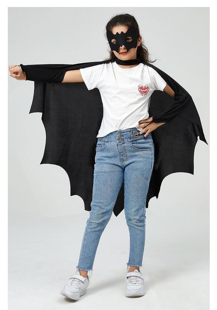 Top-Selling Bat-Shaped Halloween Cloak Jumpsuit with Sleeves - Black Cloak Set