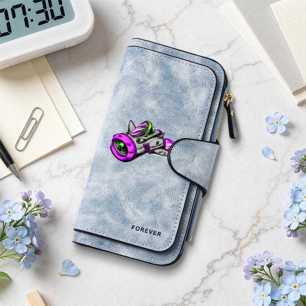 Fashion Spacecraft Print Purse Multi Card Holder Casual Portable Wallet