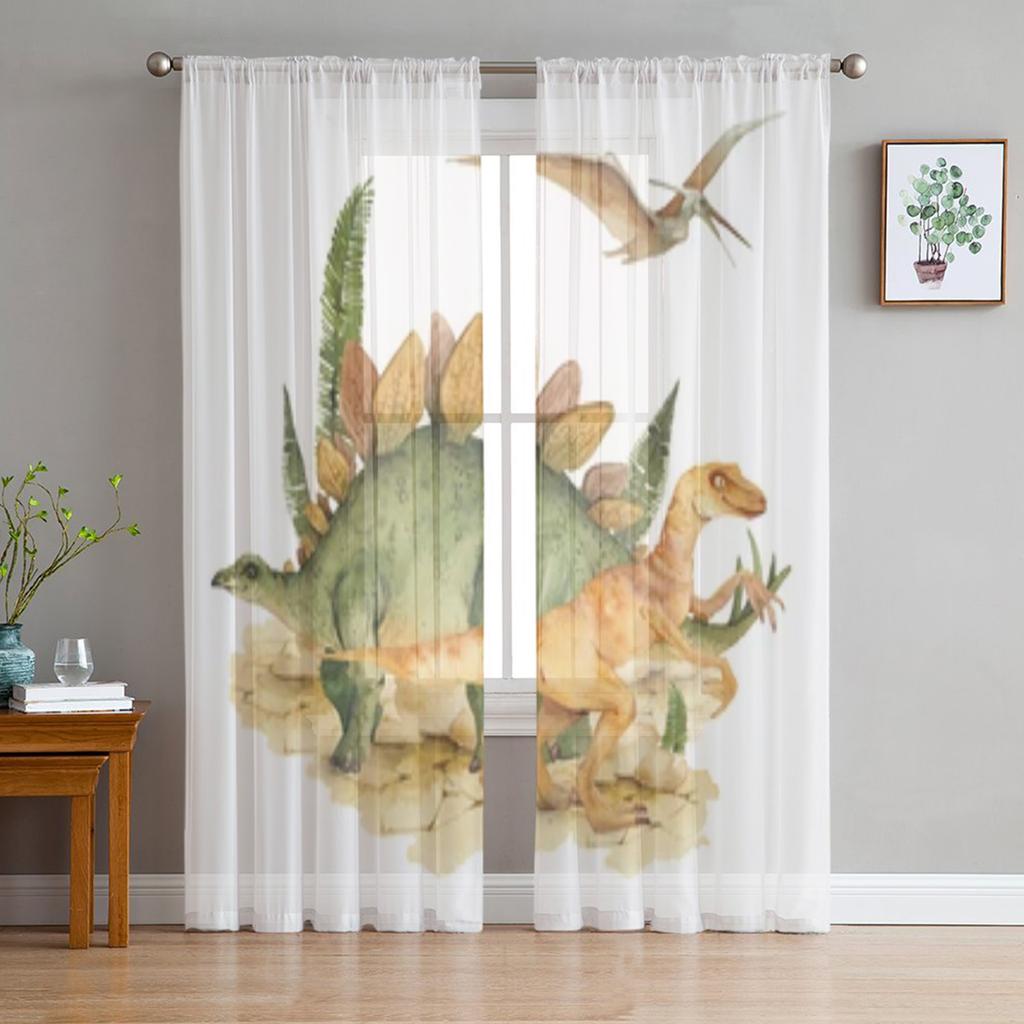 Tropical Safari Animal Elephant Sheer Window Curtains For Living Room Bedroom Voile Tulle Curtains Fabric Drapes For Kitchen