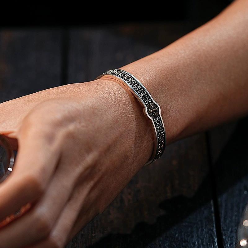 Retro Cross Vajra Bangle For Male Opening High Level Thai Silver Jewelry Chinese the Zang Nationality Style Bangles KOFSAC