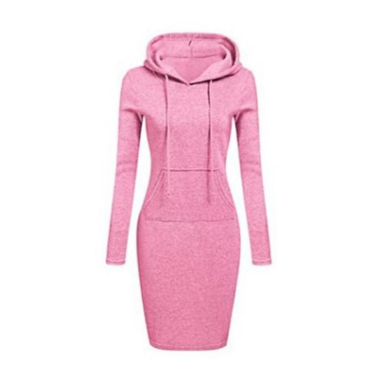 

Trendy Warm Women Hoodie Dress Winter Pullover Sweatshirt with Pocket Autumn Solid Color 2XL