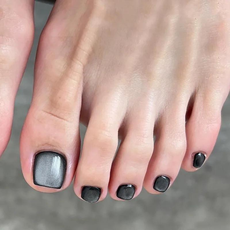 Stylish Pearlescent Nude Toenail Art Shiny Cat Eye Wearable Fake Toenails Chic Toe False Nail Detachable Press On Nail with Glue