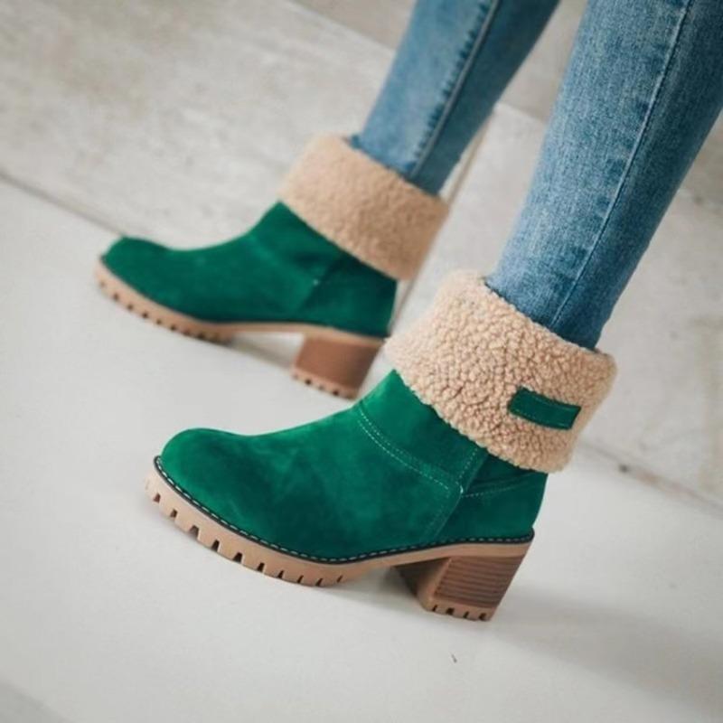 Winter New Large Size Snow Boots Women's Thick High Heel Medium Boots Children