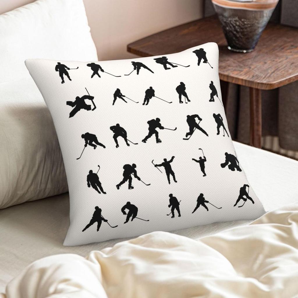 Silhouettes Hockey Players Throw Pillow Covers 18x18 Inch Set of 2 Winter Sport Ice Square Pillow Cases Skating Man Pillowcase Home Decorative
