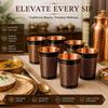 Pure Copper Water Glass Set of 6 with Elegant Etching Design, 300ml Handmade Ayurvedic Drinking Tumblers for Daily Use, Dining