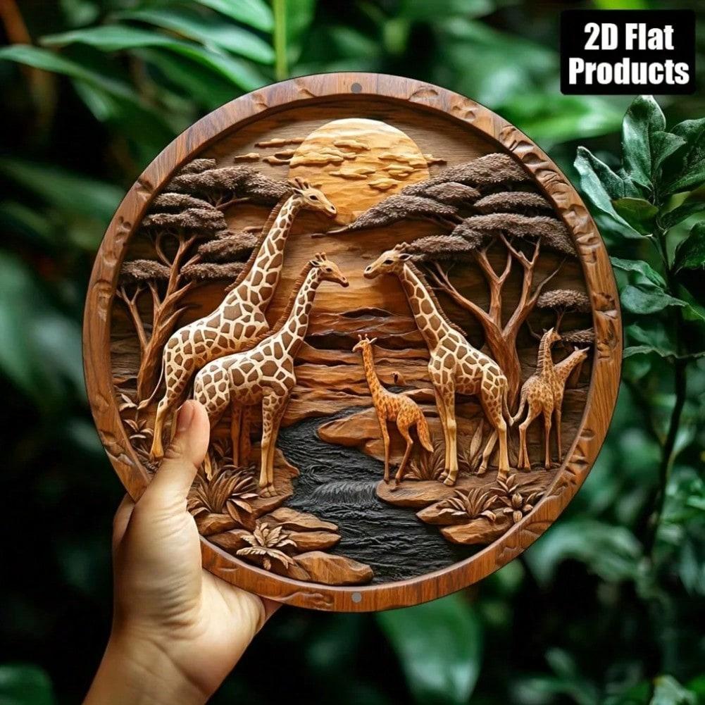 Семейство жирафов Лунный свет Настенный декор Металлическая жестяная табличка Дом Офис Бар Кафе Подарок 20x20