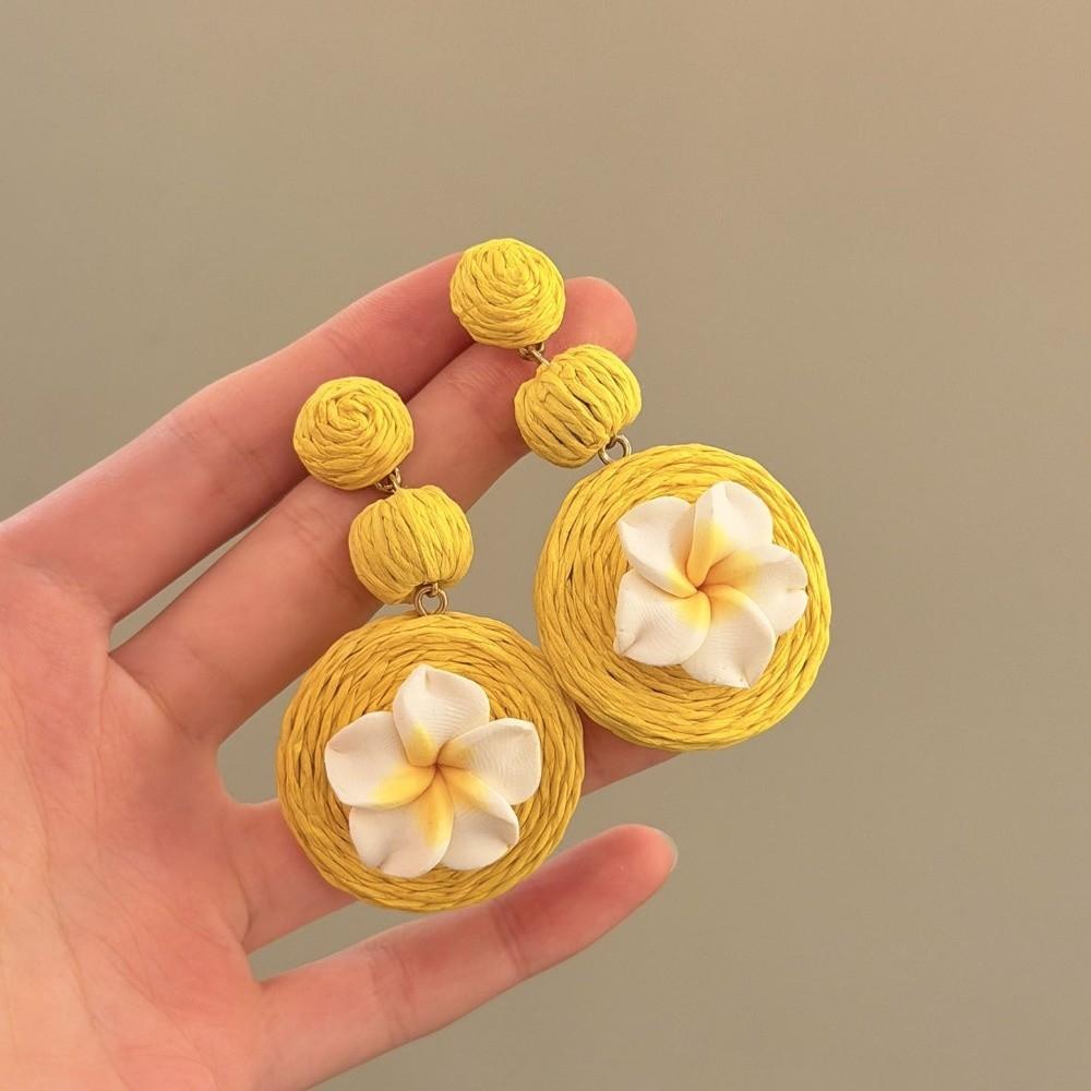 1 pair Ethnic Style Egg Flower Earrings Bohemian Style Raffia Grass Earrings  Women
