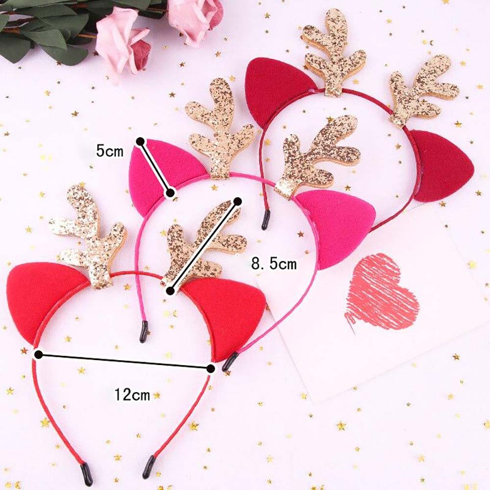 Faixa de cabeça de Natal com chifres brilhantes e orelhas de gato de desenho animado para meninas, acessórios para cabeça para crianças, suprimentos para decoração de festa de aniversário e natal