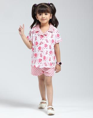 Girl's Regular Fit Printed Half Sleeve Short Set