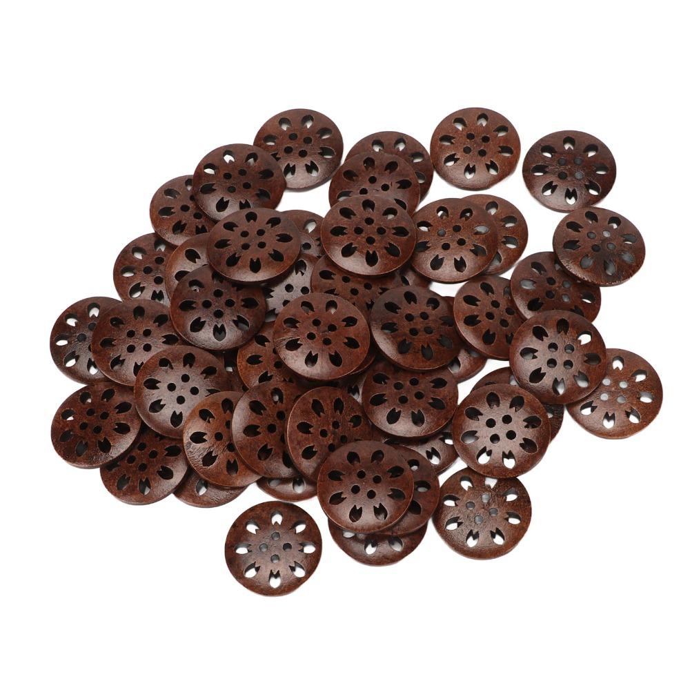 50Pcs Brown Wooden Sewing Buttons Snowflake Carved DIY Craft Buttons For DIY Craft
