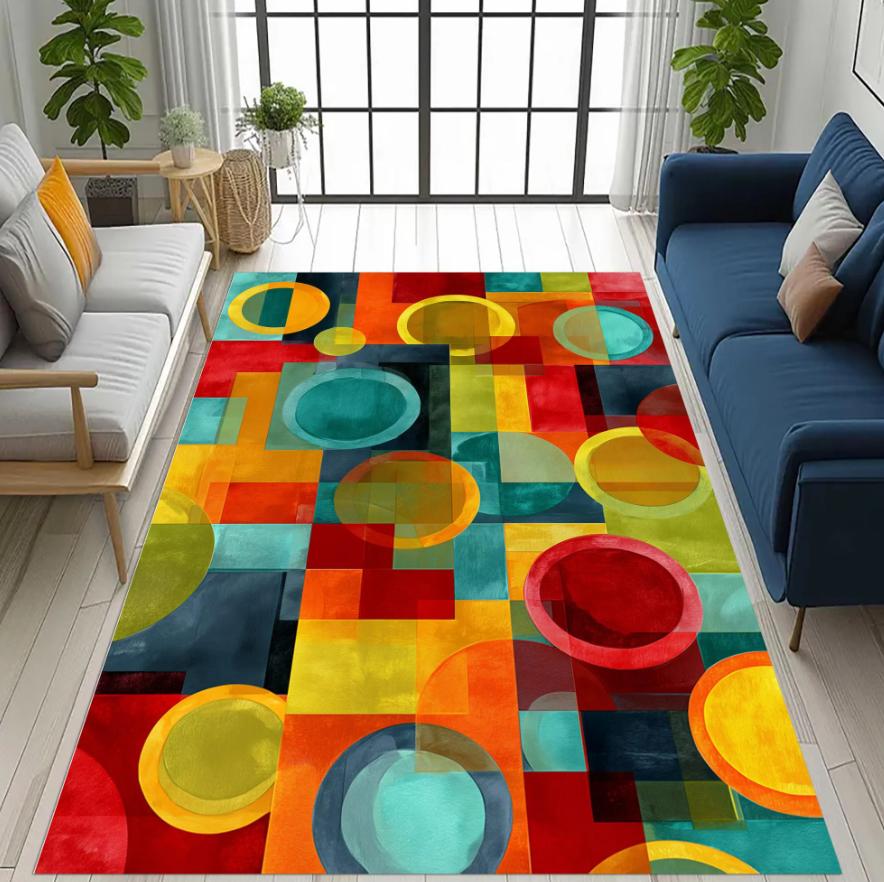 Colorful Geometric Circle Mid Century Area Rug Washable Carpet for Living Room Bedroom Kitchen Rustic Home Decoration