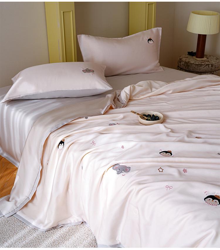 High-End Lyocell Embroidered Summer Cool Double Quilt & Blanket Set