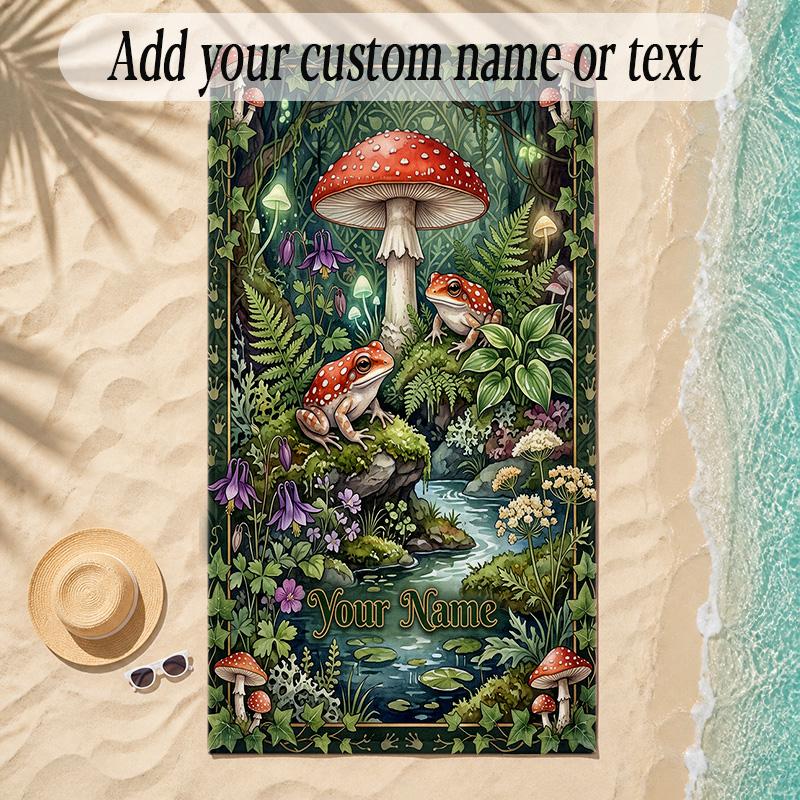 Forest Theme Soft Beach Towel Personalized Custom Name Text Towel Portable for Beach Pool Travel