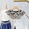 Damen Faux-Kragen mit Perlenketten-Quasten Vintage Stickerei Chinesisch Schwarz Falscher Kragen Schal Capelet mit Perlen Quasten