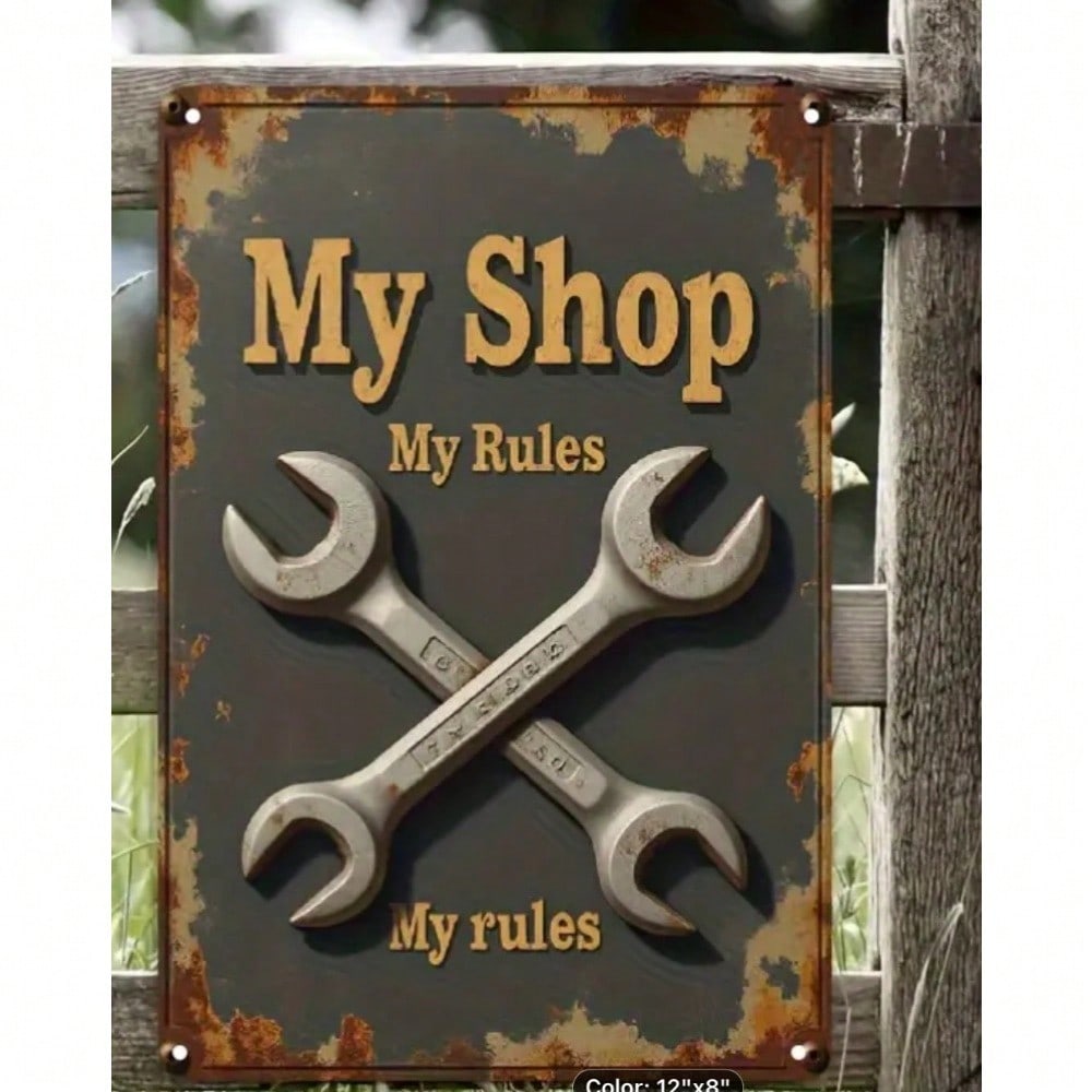 

My Rules Garage 3D Metal Wall Sign Vintage Wrench Decor Artwork For Mechanics 20x30