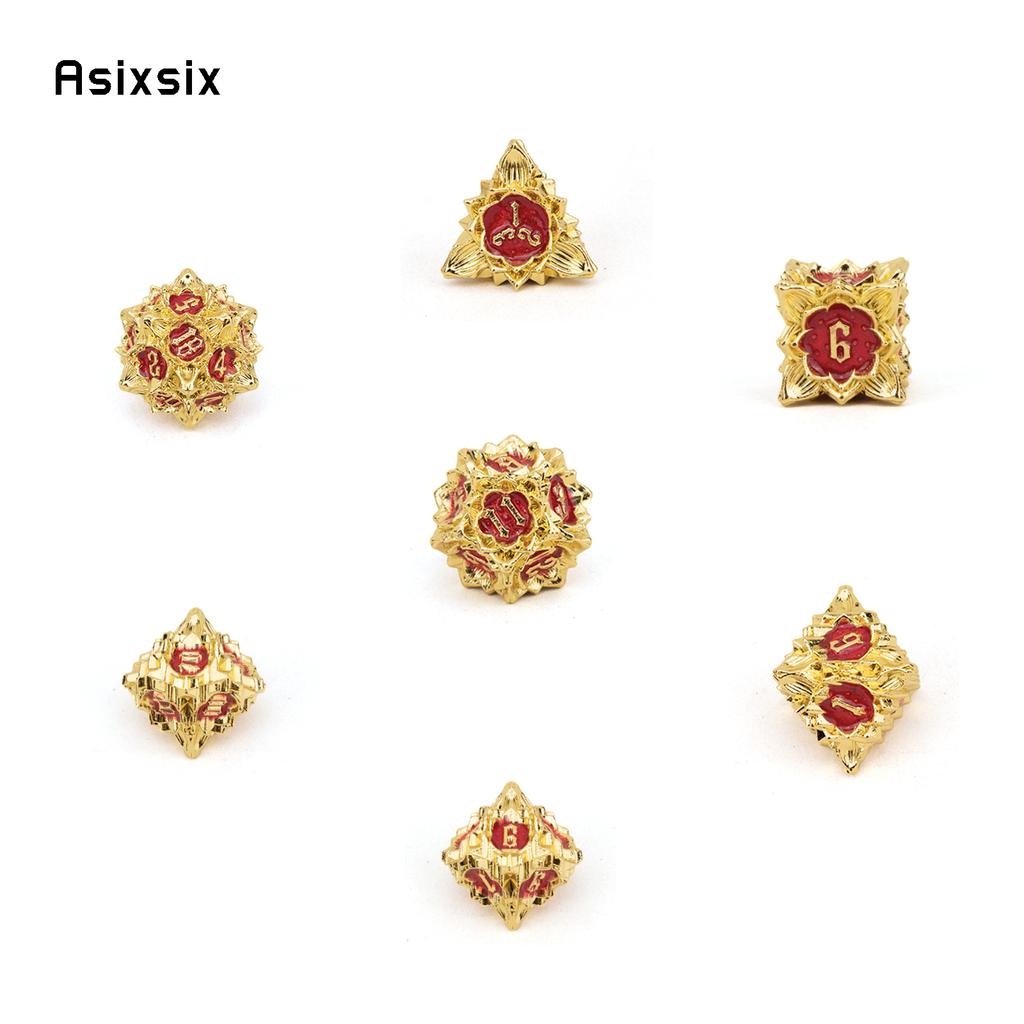 7 Pcs Golden Red Lotus Flower Metal DicePerfect For Rpgs, Board Games, And Card Games.Dice For Games, Dnd Dice Set