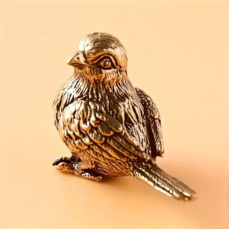 Antique Brass Sparrow Statue Bird Sculpture Solid Brass Bird Home Decor Collectible Mini Animal Figurine for Various Room Types