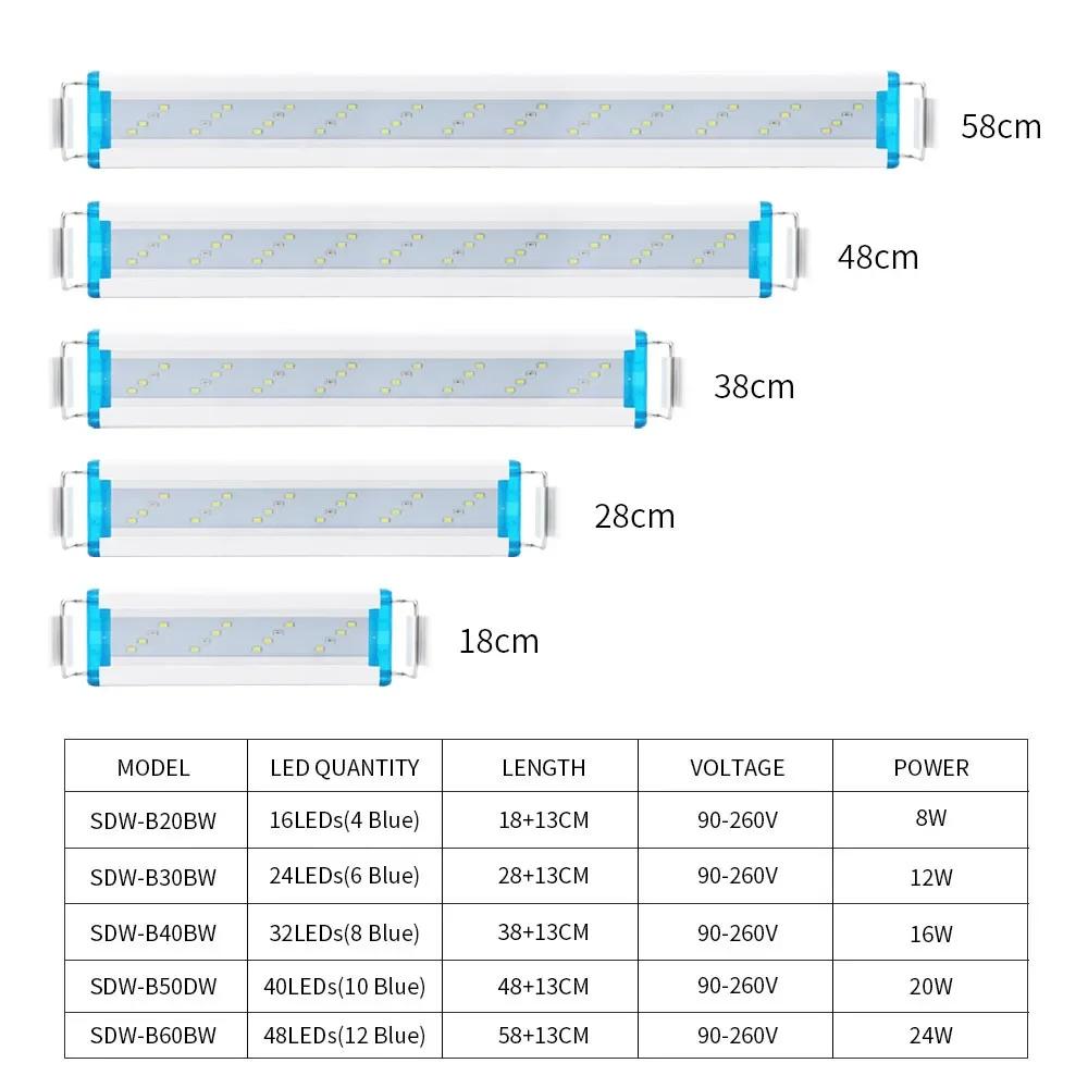 Super Slim LEDs Aquarium Lighting Aquatic Plant Light Extensible Clip On Lamp 18-75CM For Fish Tank 90-260V