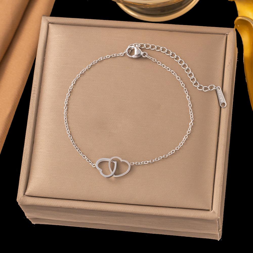 French Titanium Steel Heart Choker Necklace And Bracelet Set Sweet Peach Heart Tassel Design Women Jewelry