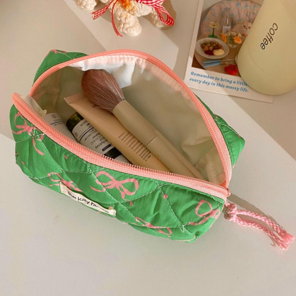 Bowknot Quilted Makeup Bag Multi-function Stationery Storage Bag Makeup Accessory