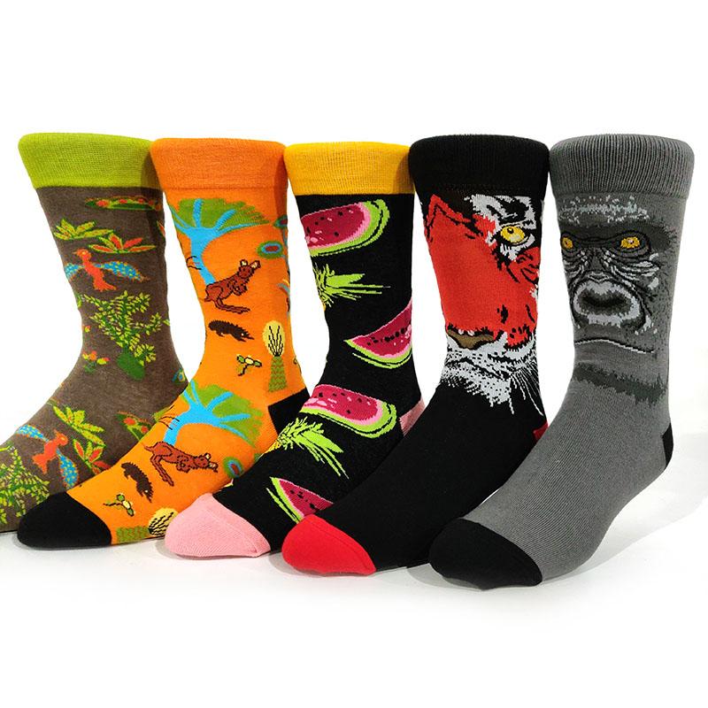5 Pairs/Pack Men Funny Socks Casual Hip Hop Creative Cartoon Novelty Calcetines Hombre Street