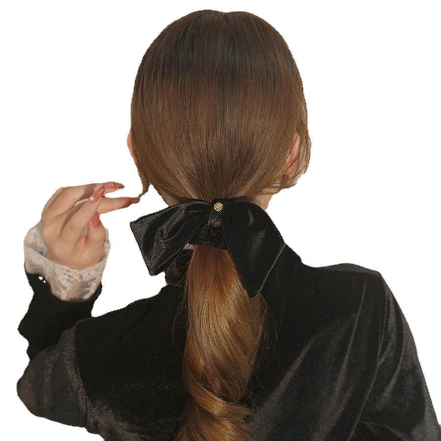 Elegant Velvet Bow Hair Tie for Women - Large Intestine Rubber Band Hair Accessories for Autumn and Winter