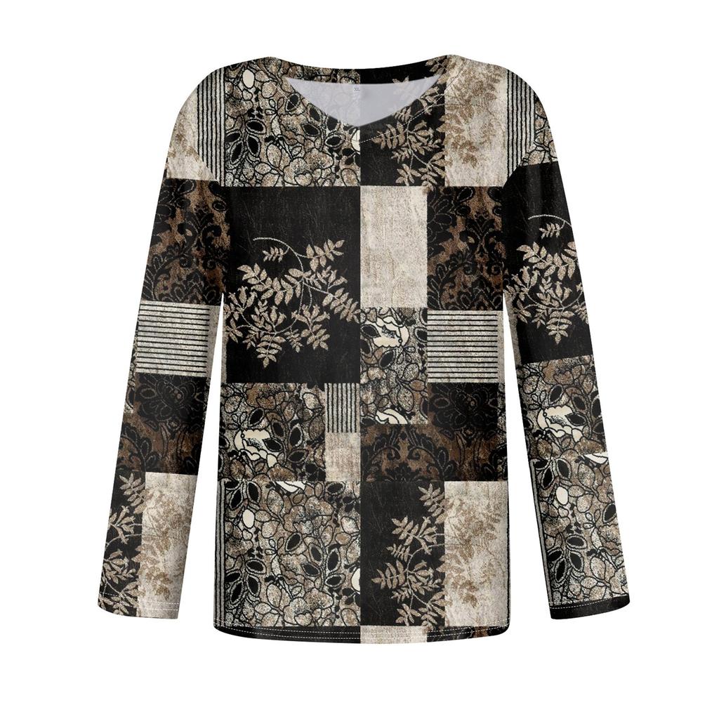 Women's T Shirt Retro Print Long Sleeve Daily Weekend Daily Basic V Neck Regular  Fall Winter Tops
