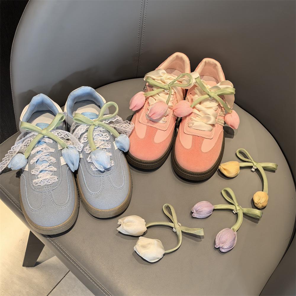 New Girl Pearl Crystal Bow Shoe Charm DIY Tulip Shoe Laces Charms for Sneakers Colorful Star Love Buckle Shoes Decorations