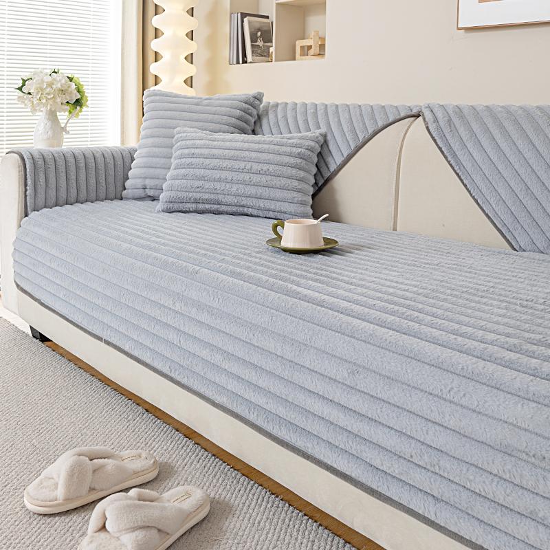 

Зимний теплый и не скатывающийся плюшевый диванный чехол в виде кролика в полоску, однотонный, подходит для диванов на 1/2/3/4 места Handrail 70X70cm светло-серый