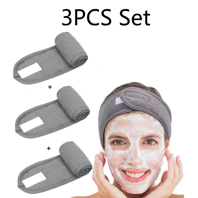 3Pcs Women'S Makeup, Face Wash, Solid Color Velcro Headbands, Sports Yoga Headbands, Spa Bathroom Headbands